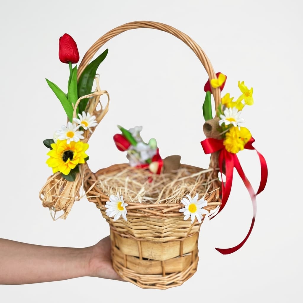 Слика на Декоративна велигденска кошничка со пролетни детали